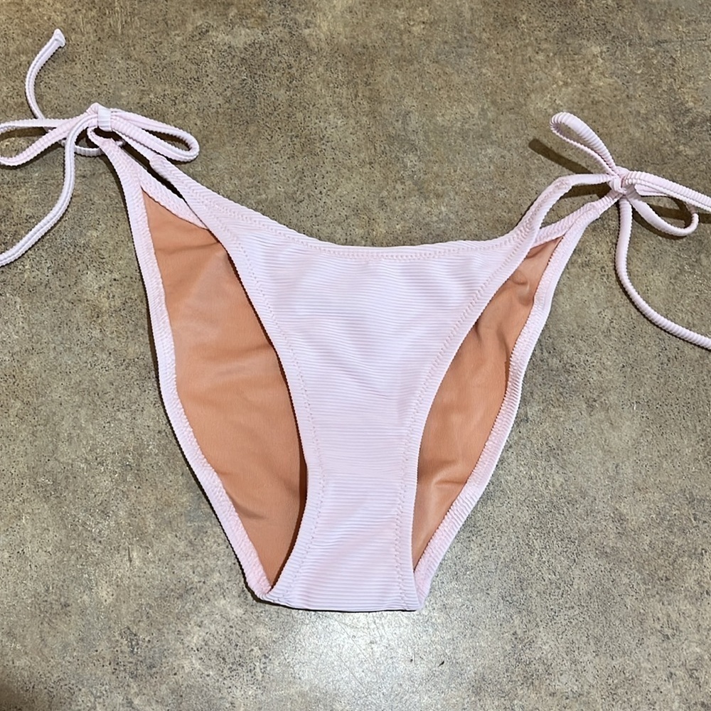NWT J.CREW Ribbed Curved Waist Cheeky String Bikini Bottom Light Pink Size Small